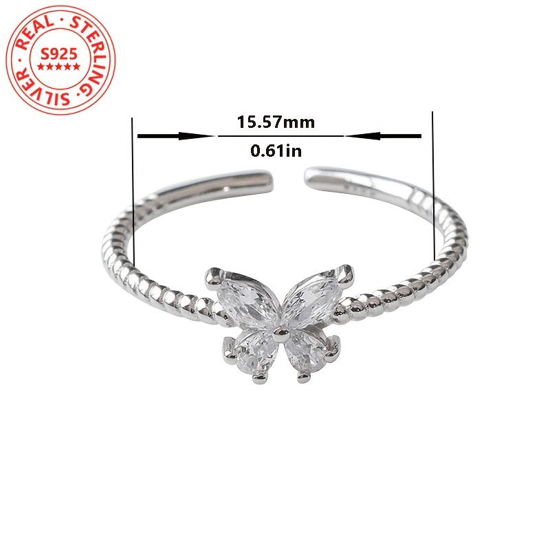 Adjustable S925 Silver Butterfly Ring for Women